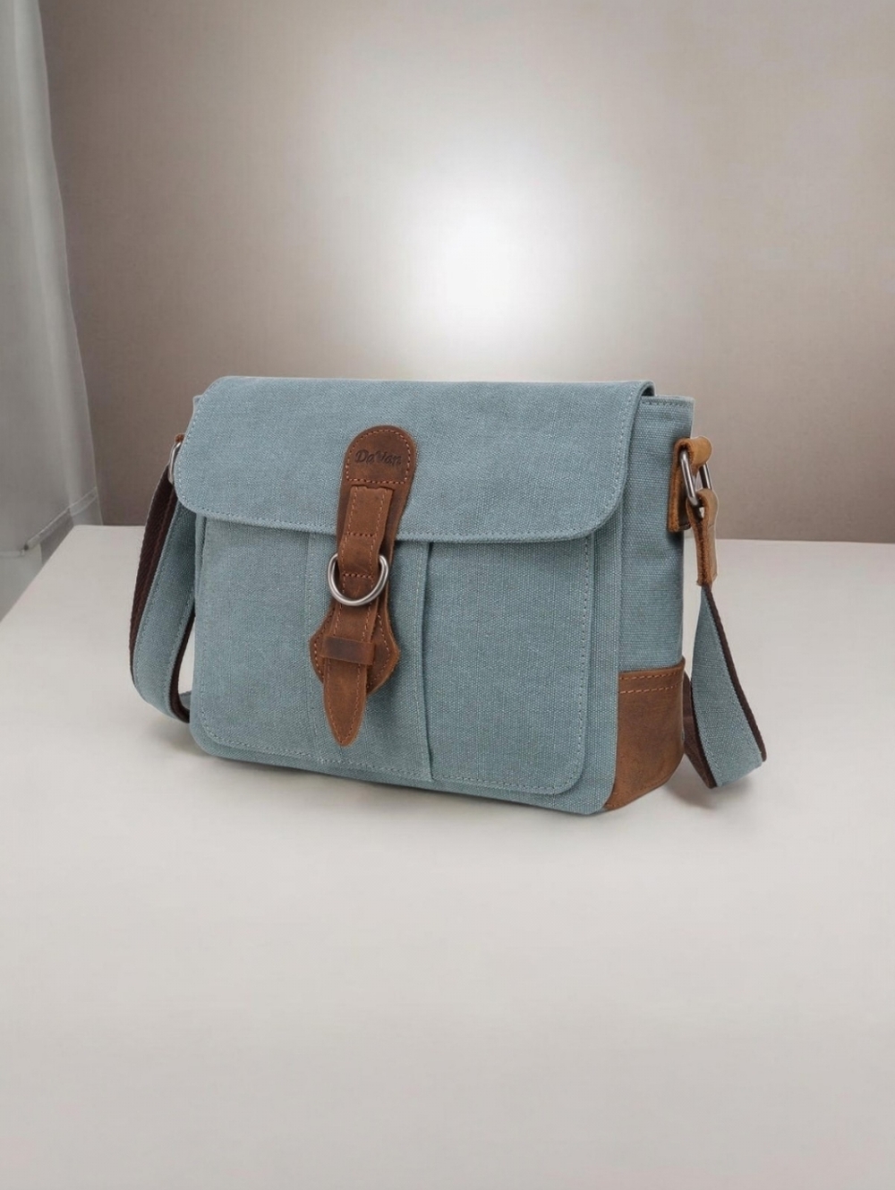 Chic Denim and Tan Crossbody Bag